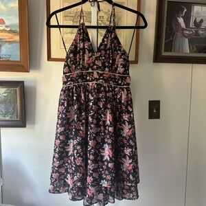 Express Floral Backless Dress - Black and Pink